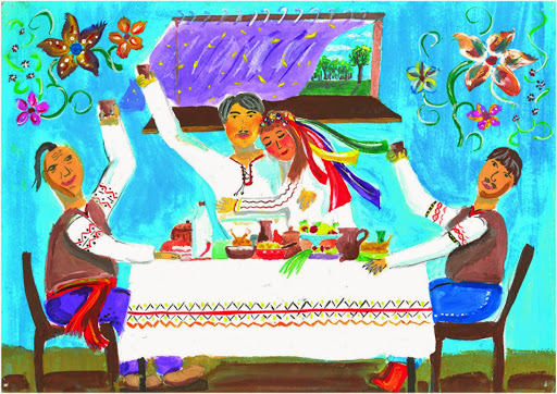 «Qui ne garde pas d’«offrandes» à la maison n’a pas d’amis dans la rue».
Zhuravskaya Oksana 15 ans, Atelier Artistique ACQUA, Slavutich, Ukraine.
Commentaires de l’artiste: Ma famille est très accueillante. J'aime bien quand mes amis viennent à la maison. J'essaie de cuisiner de bons plats et de bien nourrir tout le monde.
